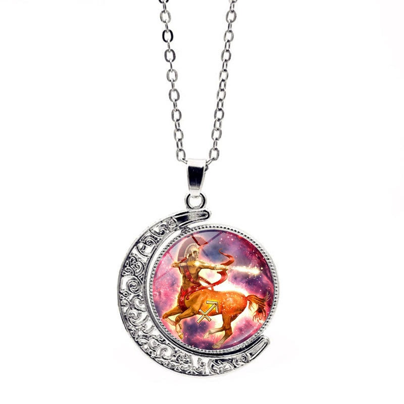Necklace Moon Time Gem Zodiac Sign Necklace with Colorful Horoscope Pendant