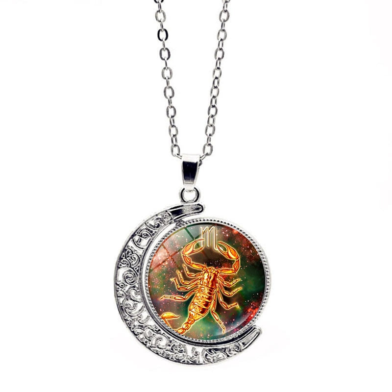 Necklace Moon Time Gem Zodiac Sign Necklace with Colorful Horoscope Pendant