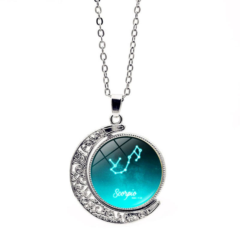 Necklace Moon Time Gem Zodiac Sign Necklace with Colorful Horoscope Pendant