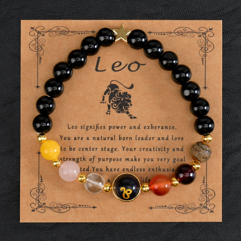 Bracelet Natural Gemstone 12 Zodiac Signs Women Men Stretch Bracelet