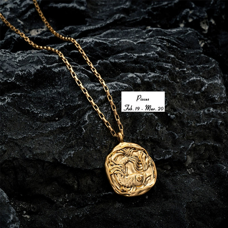 Necklace with Round 18K Gold  Plated Zodiac Signs Horoscope Icon Pendant