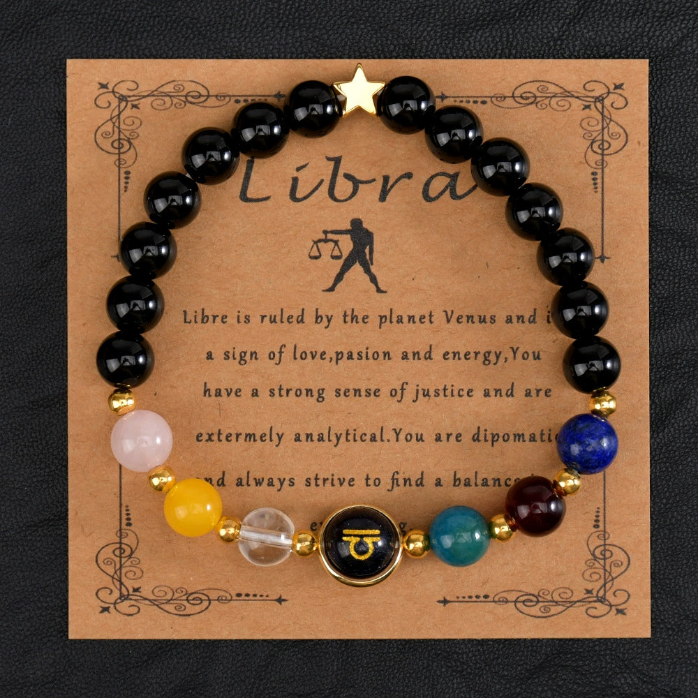 Bracelet Natural Gemstone 12 Zodiac Signs Women Men Stretch Bracelet