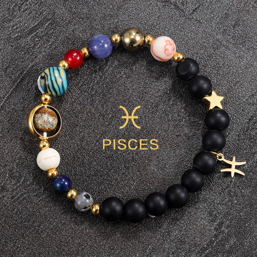 Bracelet Natural Gemstone 12 Zodiac Signs Planet Energy Bracelet Women Men