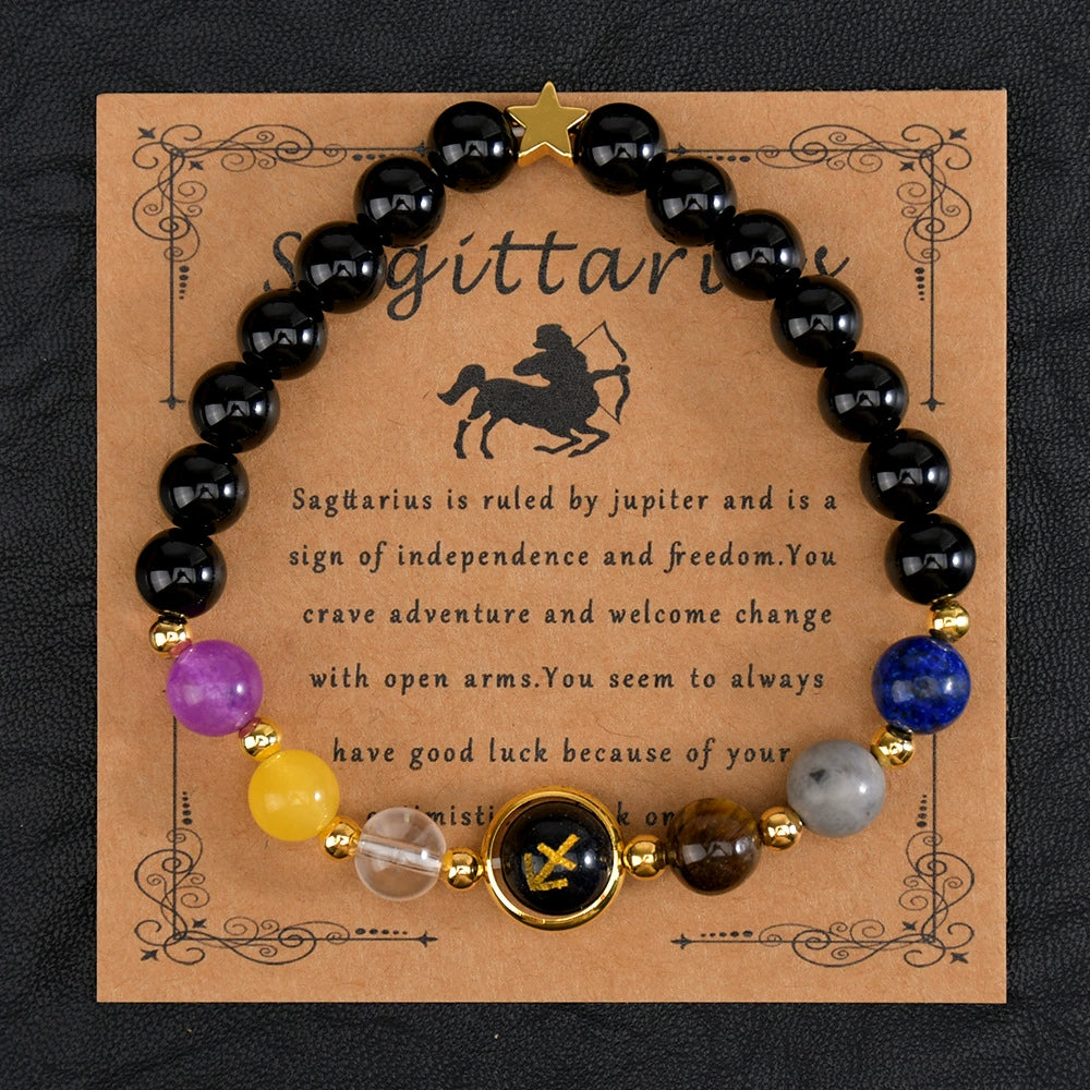 Bracelet Natural Gemstone 12 Zodiac Signs Women Men Stretch Bracelet