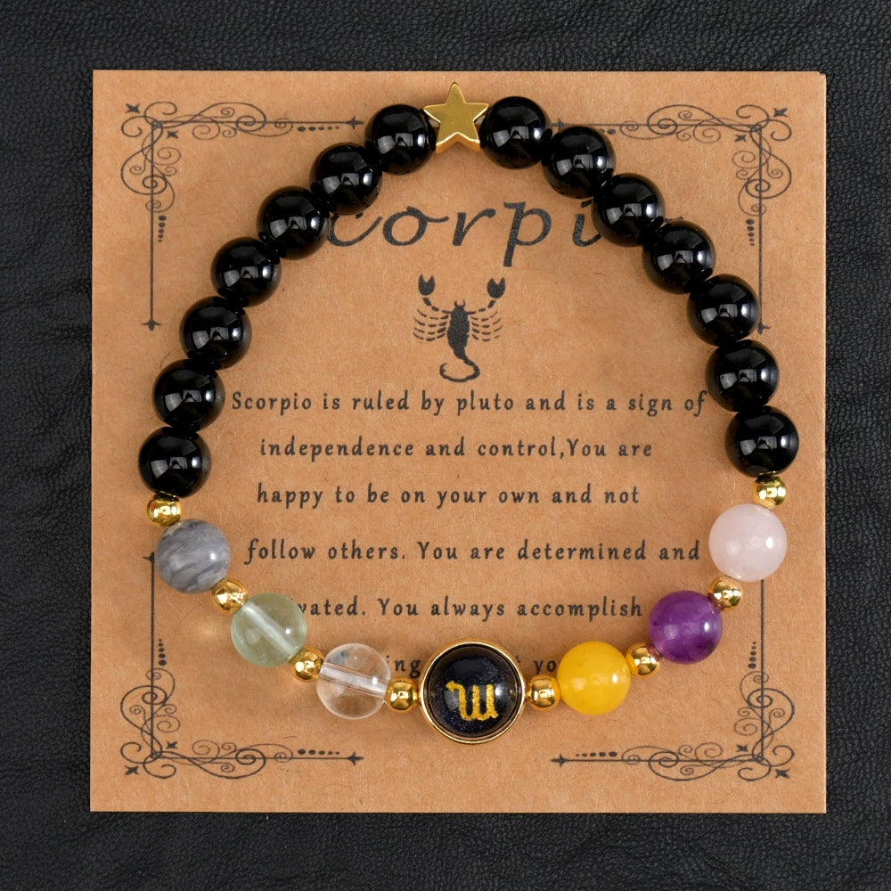 Bracelet Natural Gemstone 12 Zodiac Signs Women Men Stretch Bracelet