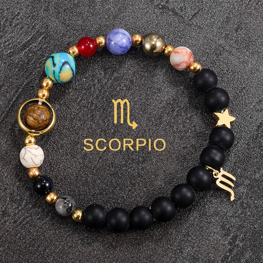 Bracelet Natural Gemstone 12 Zodiac Signs Planet Energy Bracelet Women Men