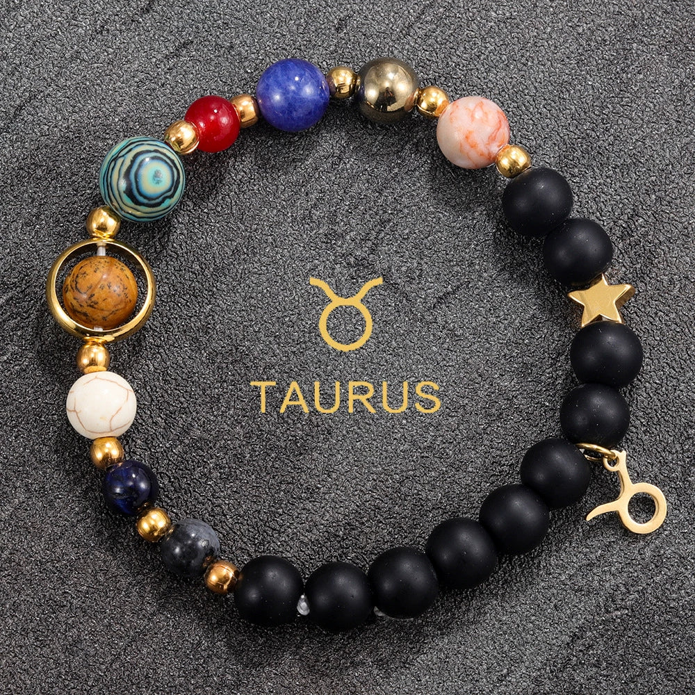 Bracelet Natural Gemstone 12 Zodiac Signs Planet Energy Bracelet Women Men