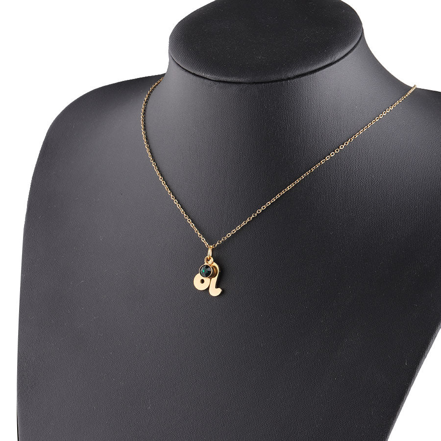 Gold Plated Necklace with Zodiac Sign Pendant and Birthstone
