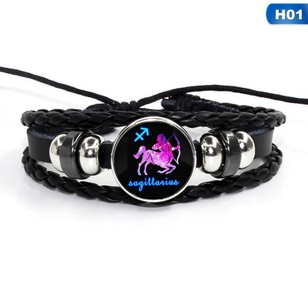 Handmade Multilayer Leather Wrap Zodiac Sign Spirit Bracelet Adjustable