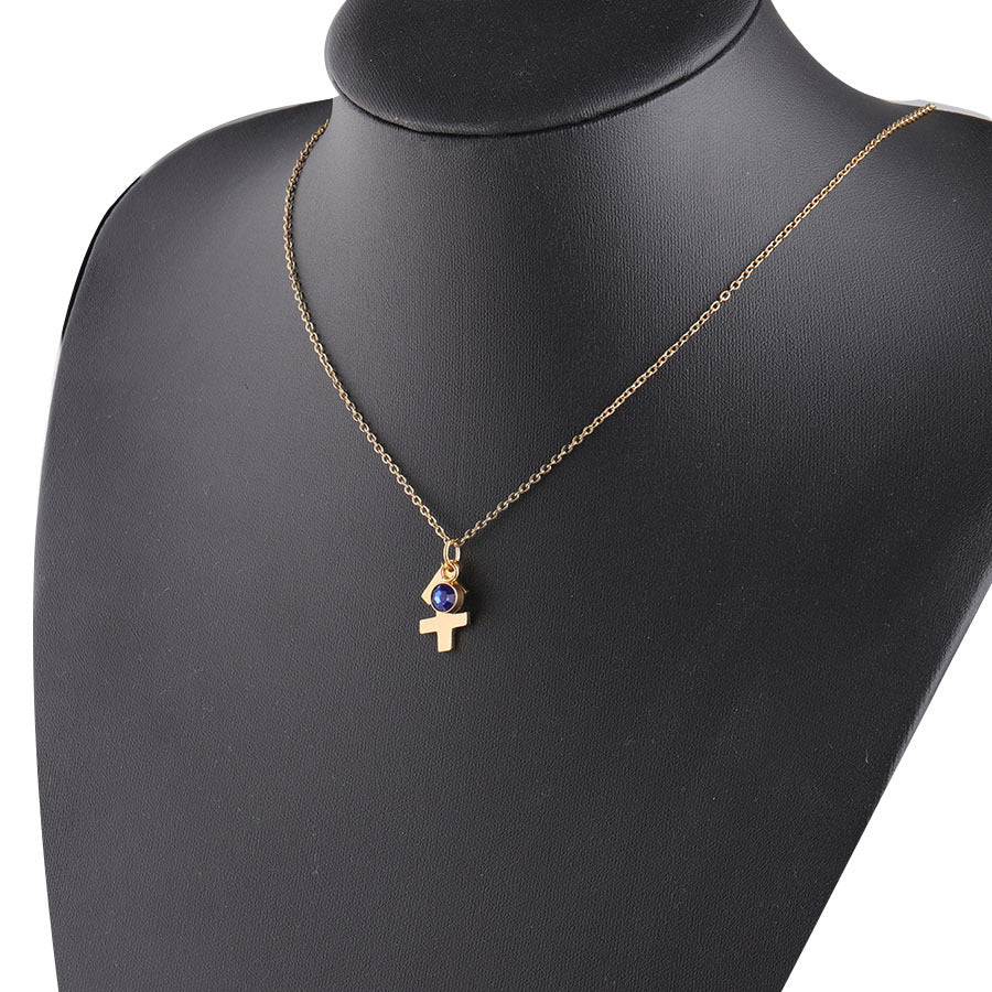 Gold Plated Necklace with Zodiac Sign Pendant and Birthstone