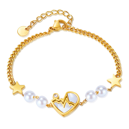 Gold Plated Chain with Resin Pearl and Shell Flake Bracelet