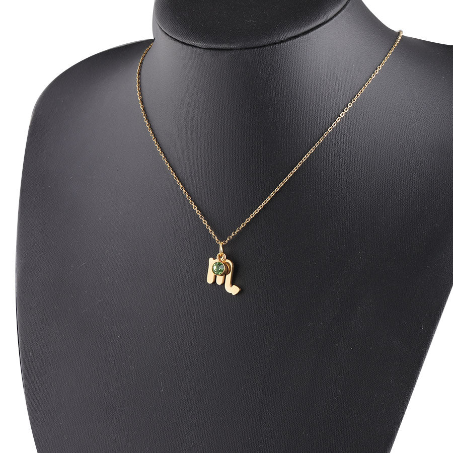Gold Plated Necklace with Zodiac Sign Pendant and Birthstone