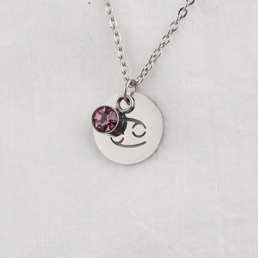 Stainless Steel Necklace with Zodiac Sign Pendant and Birthstone