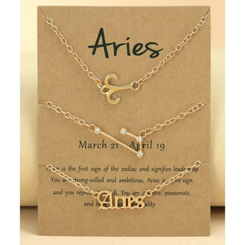 Gold Plated Zodiac Signs Star & Constellation & Letter Triple Bracelet