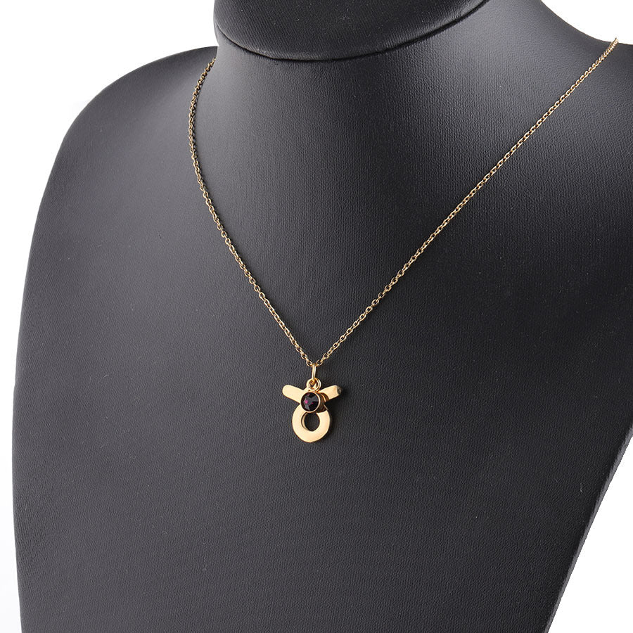 Gold Plated Necklace with Zodiac Sign Pendant and Birthstone