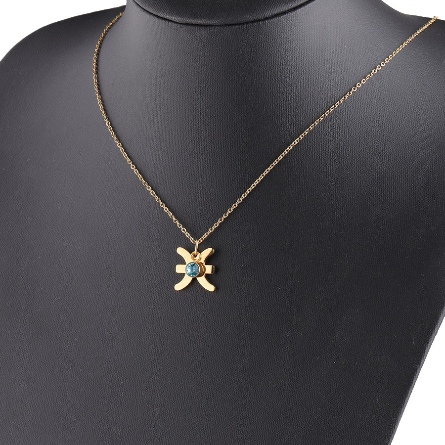 Gold Plated Necklace with Zodiac Sign Pendant and Birthstone