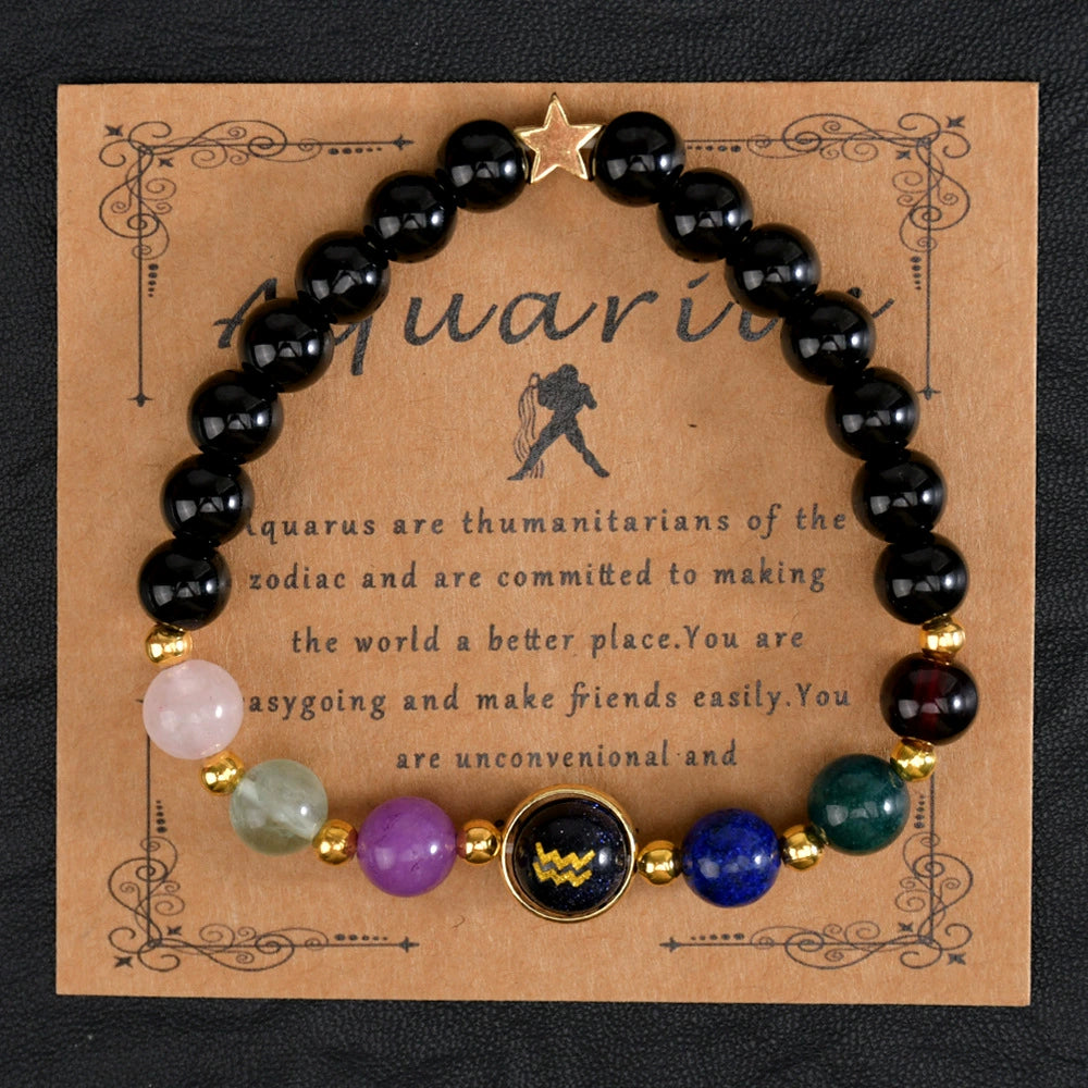 Bracelet Natural Gemstone 12 Zodiac Signs Women Men Stretch Bracelet