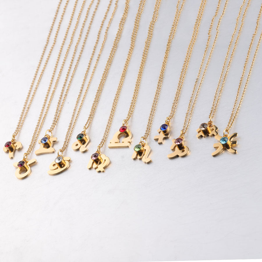 Gold Plated Necklace with Zodiac Sign Pendant and Birthstone