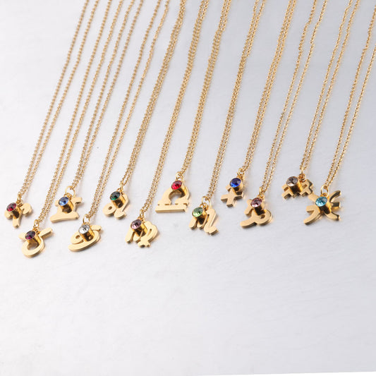Gold Plated Necklace with Zodiac Sign Pendant and Birthstone