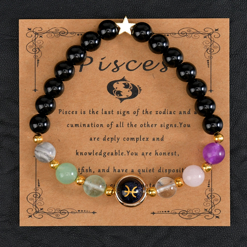 Bracelet Natural Gemstone 12 Zodiac Signs Women Men Stretch Bracelet