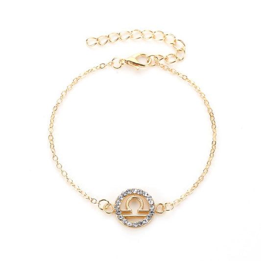 Gold Plated Inlaid Rhinestone Zodiac Sign Bracelet