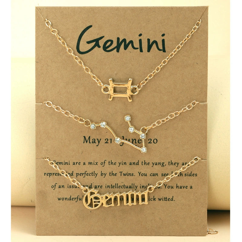 Gold Plated Zodiac Signs Star & Constellation & Letter Triple Bracelet