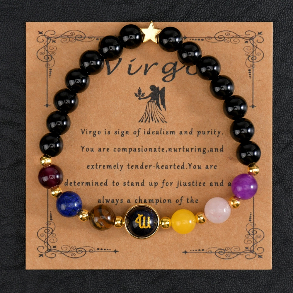 Bracelet Natural Gemstone 12 Zodiac Signs Women Men Stretch Bracelet