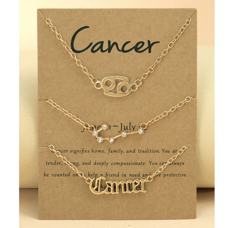 Gold Plated Zodiac Signs Star & Constellation & Letter Triple Bracelet
