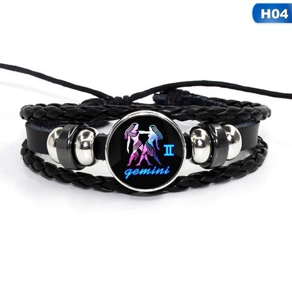 Handmade Multilayer Leather Wrap Zodiac Sign Spirit Bracelet Adjustable