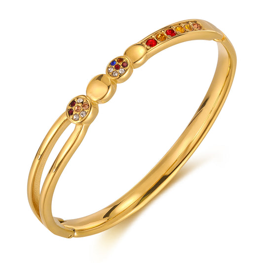 Gold Plated Chain with Colorful Cubic Zirconia Bangle Bracelet