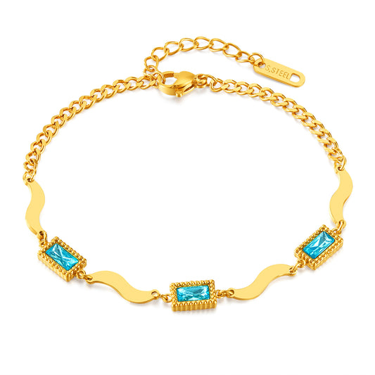 Gold Plated Chain with Triple Square Cubic Zirconia Bracelet