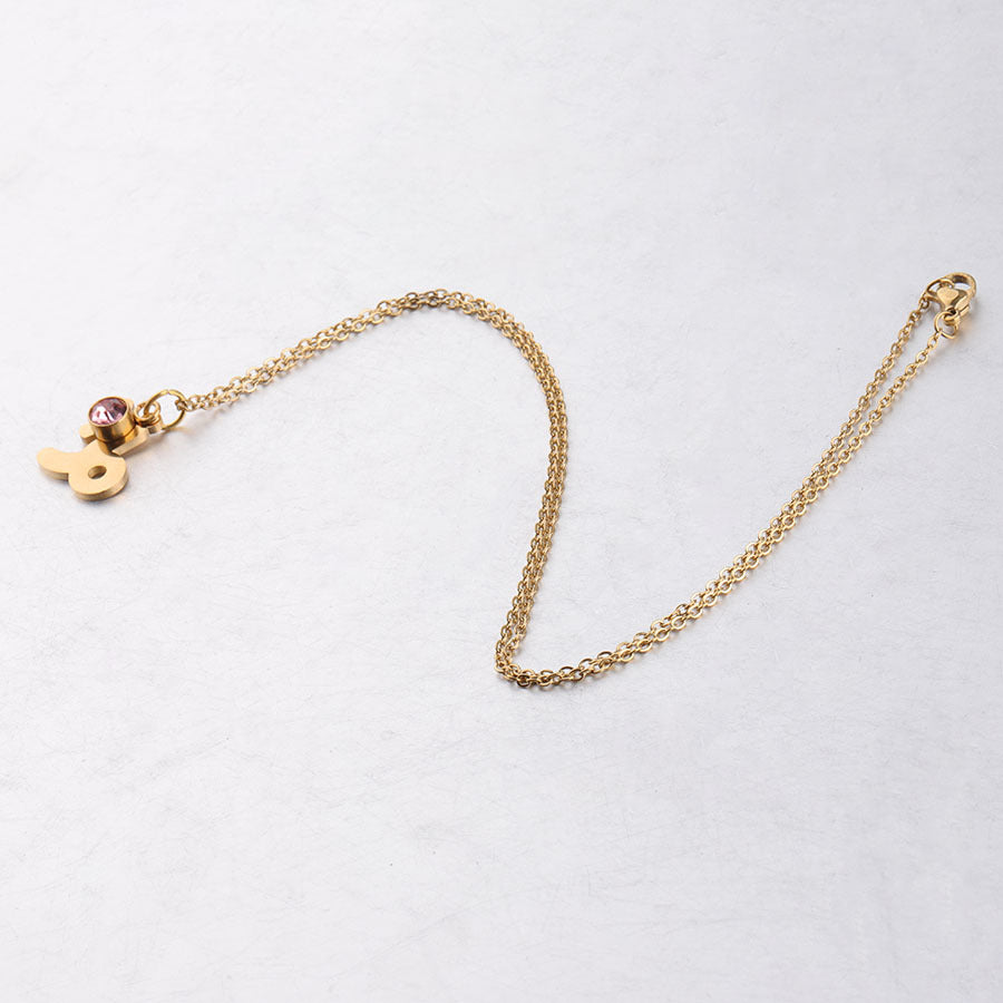 Gold Plated Necklace with Zodiac Sign Pendant and Birthstone