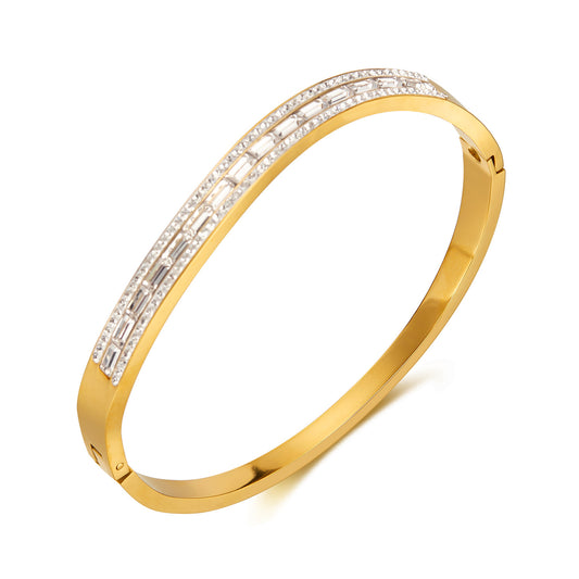 Gold Plated and Silver Plated Chain with Shiny Cubic Zirconia Bangle Bracelet