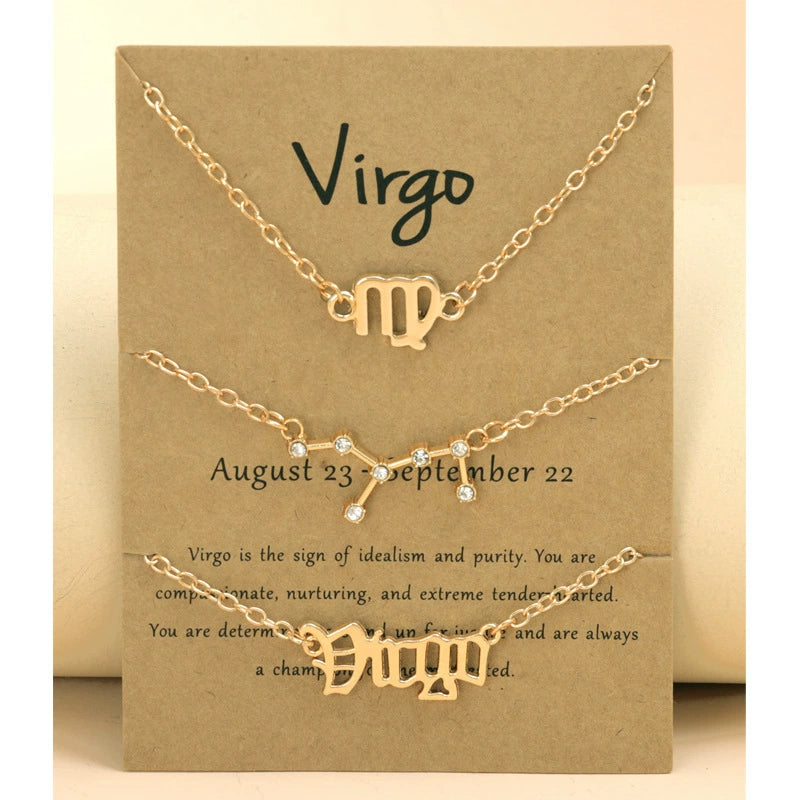 Gold Plated Zodiac Signs Star & Constellation & Letter Triple Bracelet