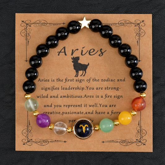 Bracelet Natural Gemstone 12 Zodiac Signs Women Men Stretch Bracelet