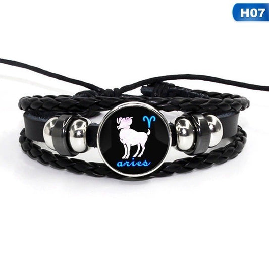 Handmade Multilayer Leather Wrap Zodiac Sign Spirit Bracelet Adjustable