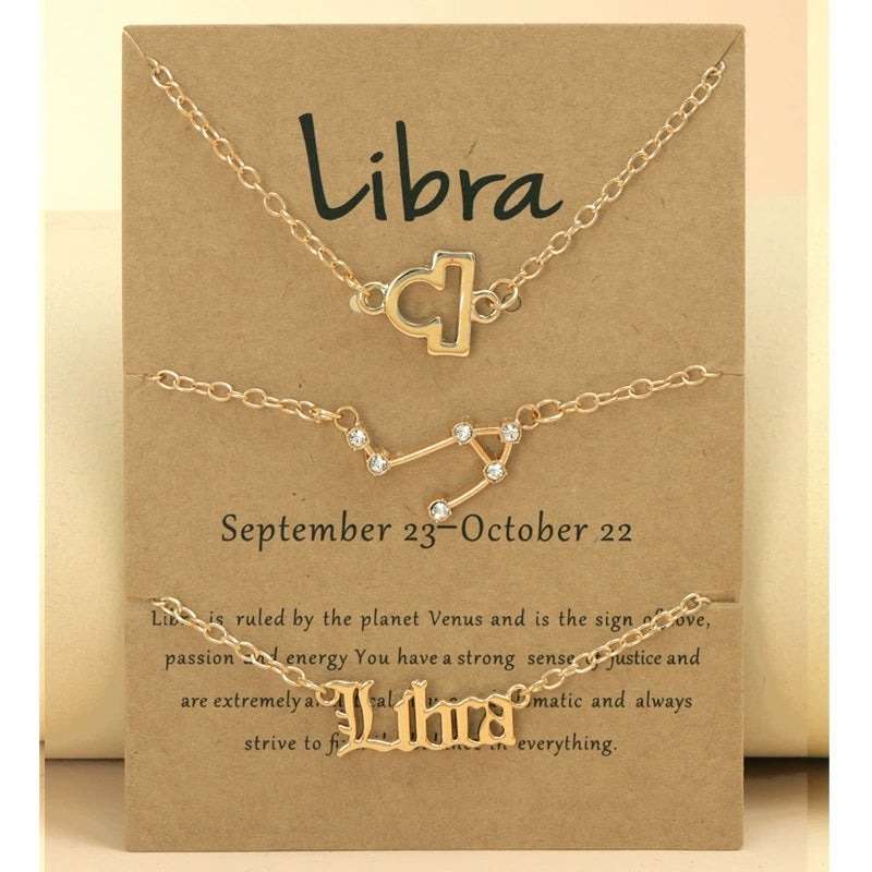 Gold Plated Zodiac Signs Star & Constellation & Letter Triple Bracelet