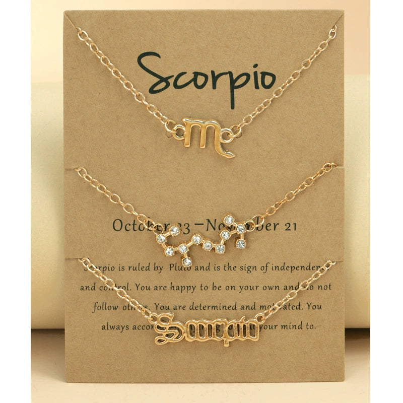 Gold Plated Zodiac Signs Star & Constellation & Letter Triple Bracelet