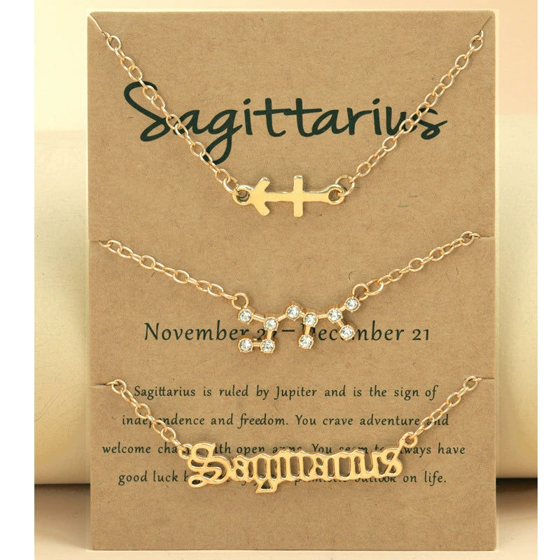 Gold Plated Zodiac Signs Star & Constellation & Letter Triple Bracelet