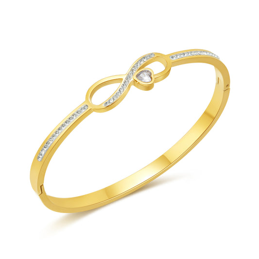 Gold Plated and Stainless Steel Classic Oval Infinity Symbol Bangle Bracelet