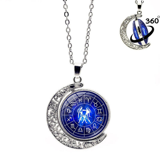 Necklace Moon Time Gem Zodiac Sign Necklace with Horoscope Pendant