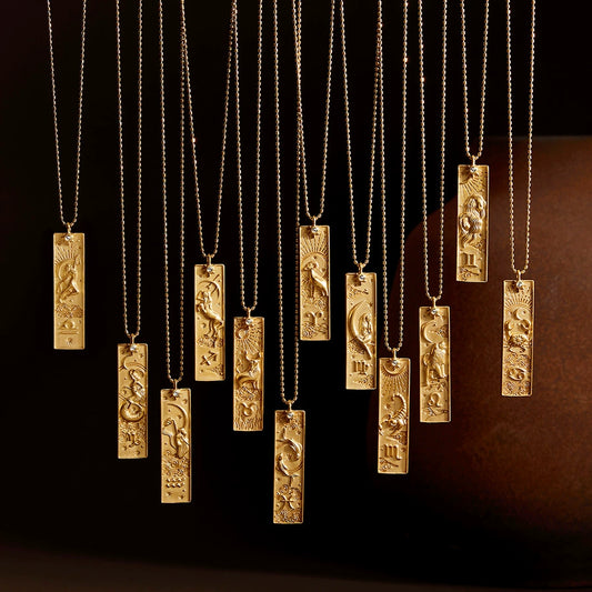 Necklace with Rectangle 18K Gold Plated Tarot Card Inlaid Diamond Pendant
