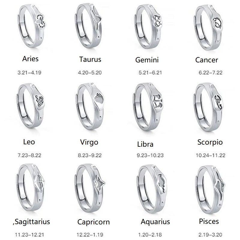 Rings Silver Plated Zodiac Signs Ring for Men Birthday Gift