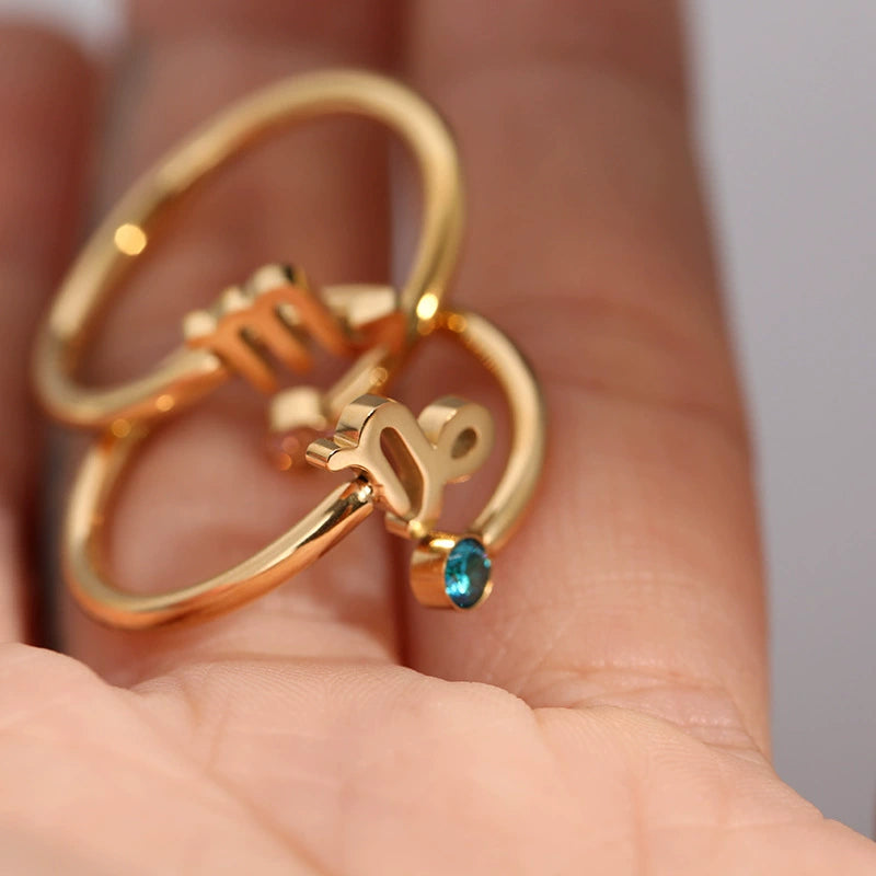 Rings Classic Zodiac Signs Ring with Cubic Zirconia Birth Stone