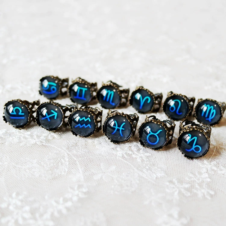 Rings Vintage Blue Time Gem Zodiac Signs Ring