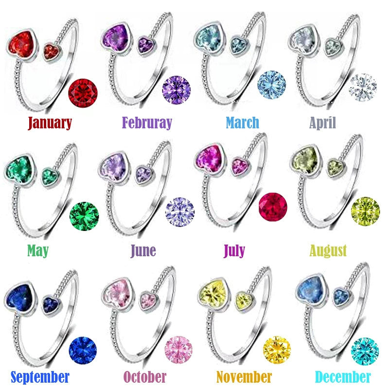 Rings Heart Shape Birth Stone Zodiac Sign Ring