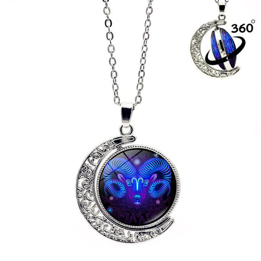 Necklace Time Gem Zodiac Sign Necklace with Horoscope Symbol Pendant