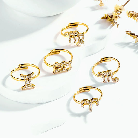 Rings Gold Plated Inlaid Diamond (Cubic Zirconia) Zodiac Signs Ring