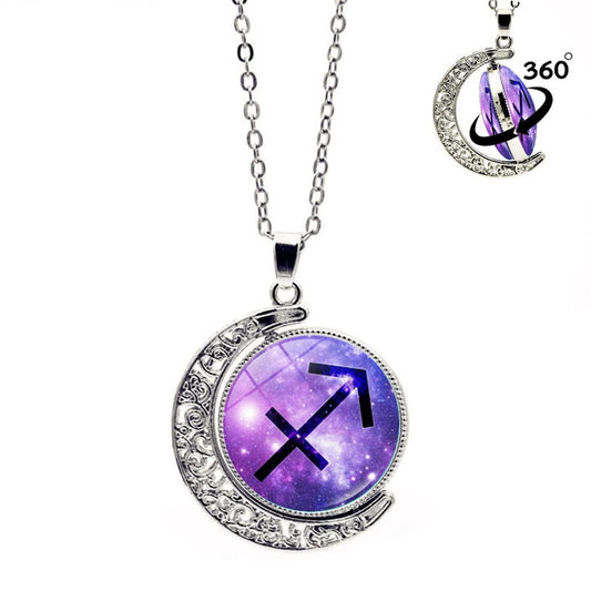 Necklace Purple Moon Time Gem Zodiac Sign Necklace with Horoscope Pendant