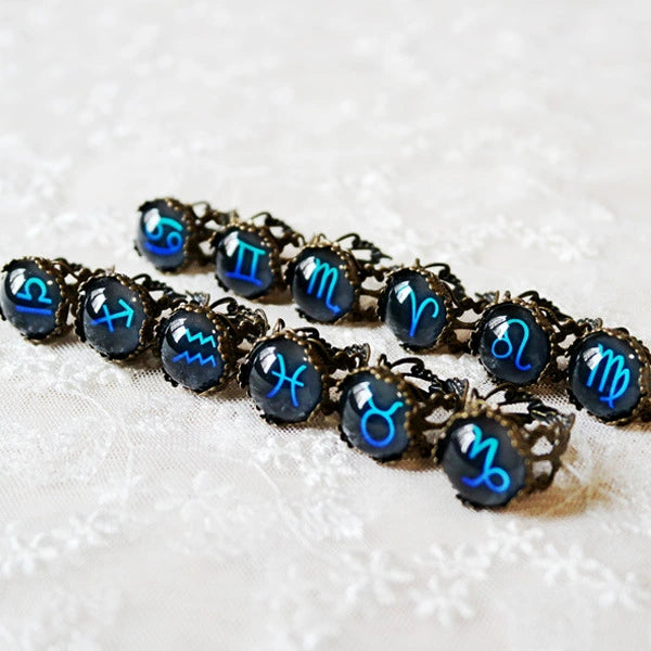 Rings Vintage Blue Time Gem Zodiac Signs Ring